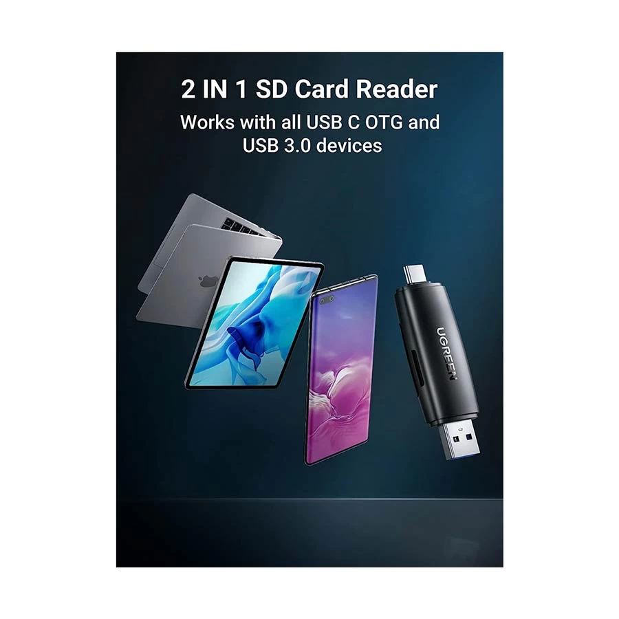 Ugreen 80191 USB Type-C & USB Male to SD/Micro SD/MMC Micro/RS MMC Card Reader
