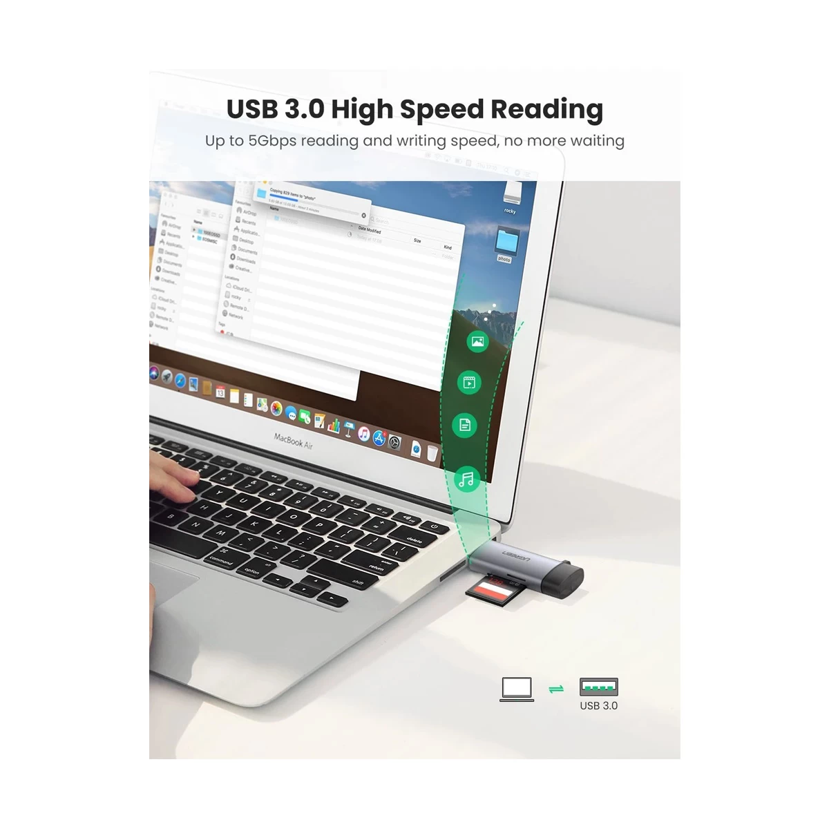 UGREEN Ugreen CM185 USB Type-C & Male to SD/TF Card Reader in BD