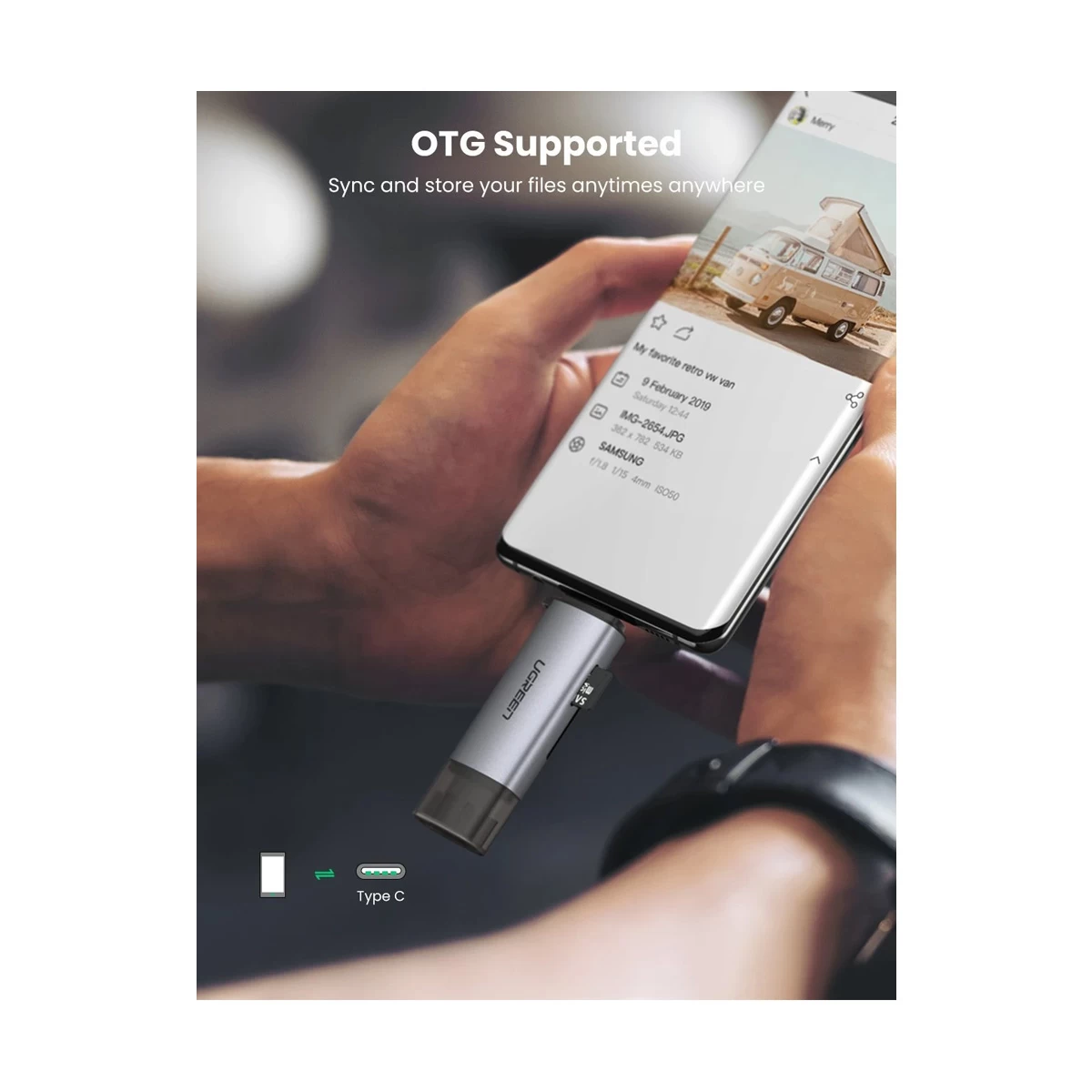 Ugreen CM185 USB Type-C & USB Male to SD/TF Card Reader