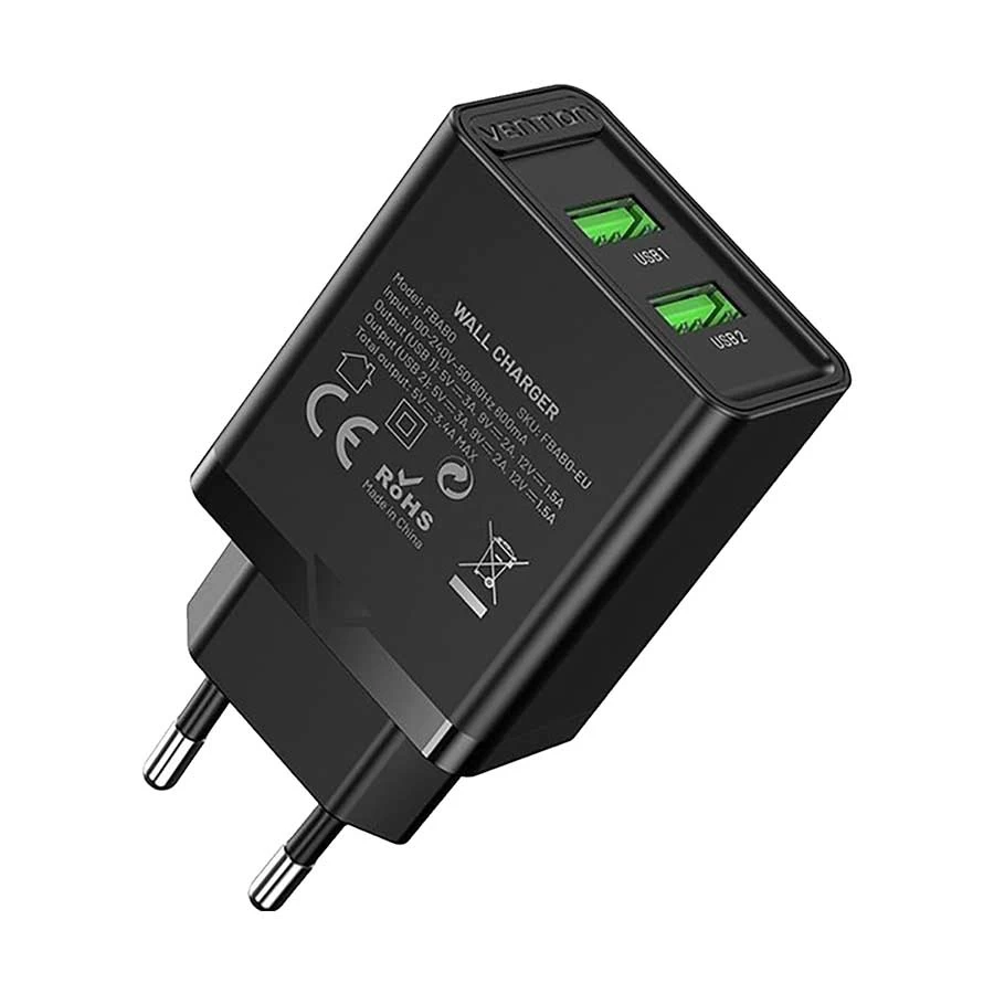 Vention FBAB0-EU 2-Port USB 18W Wall Charger