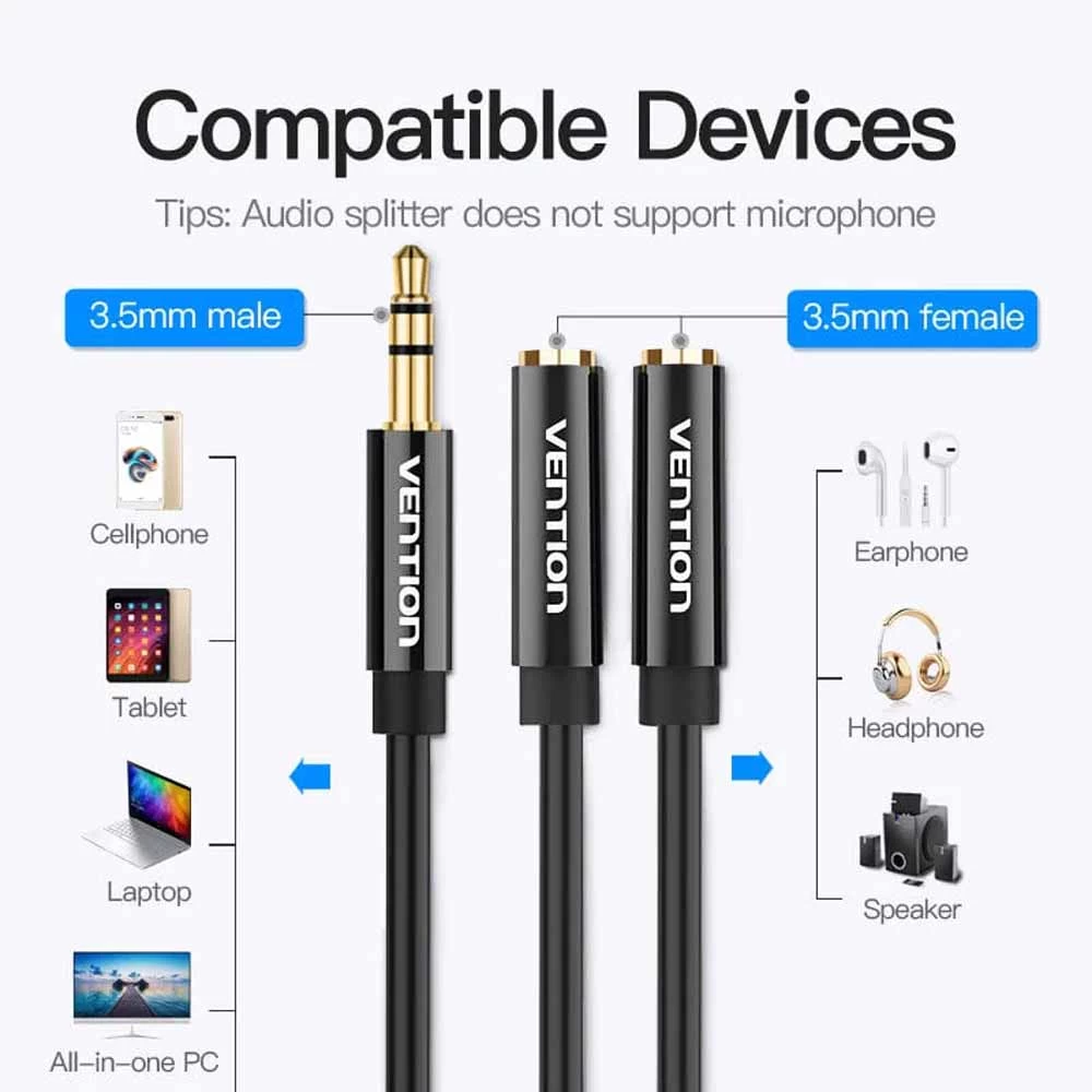 Vention BBSBY 3.5mm Male to Dual 3.5mm Female Audio Cable Price in BD