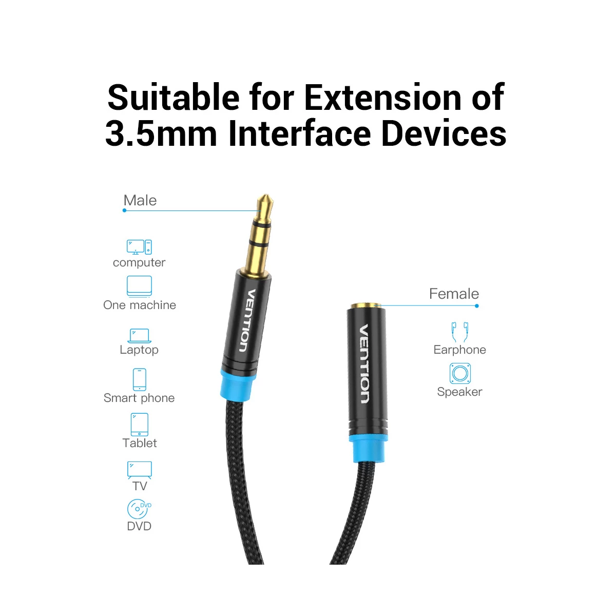 Vention VAB-B06-B500-M 3.5mm Male to Female Audio Cable in BD