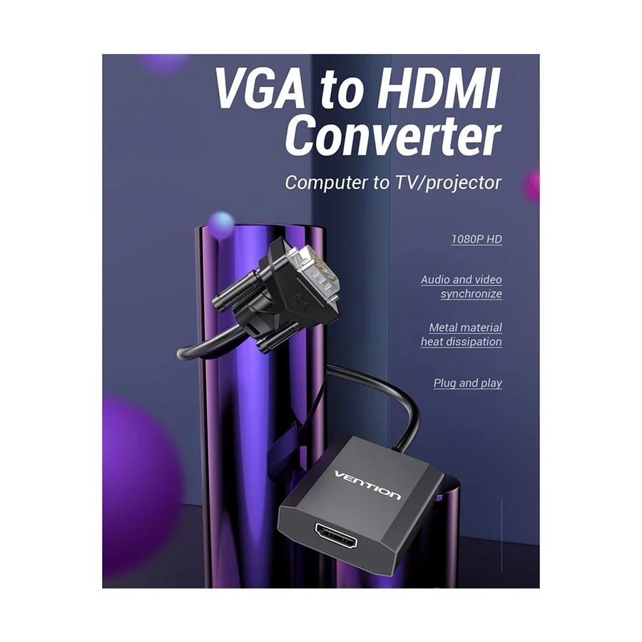 Vention ACEB0 VGA Male to HDMI, 3.5mm Audio & Micro USB Female Cable / Converter / HUB Price in Bangladesh