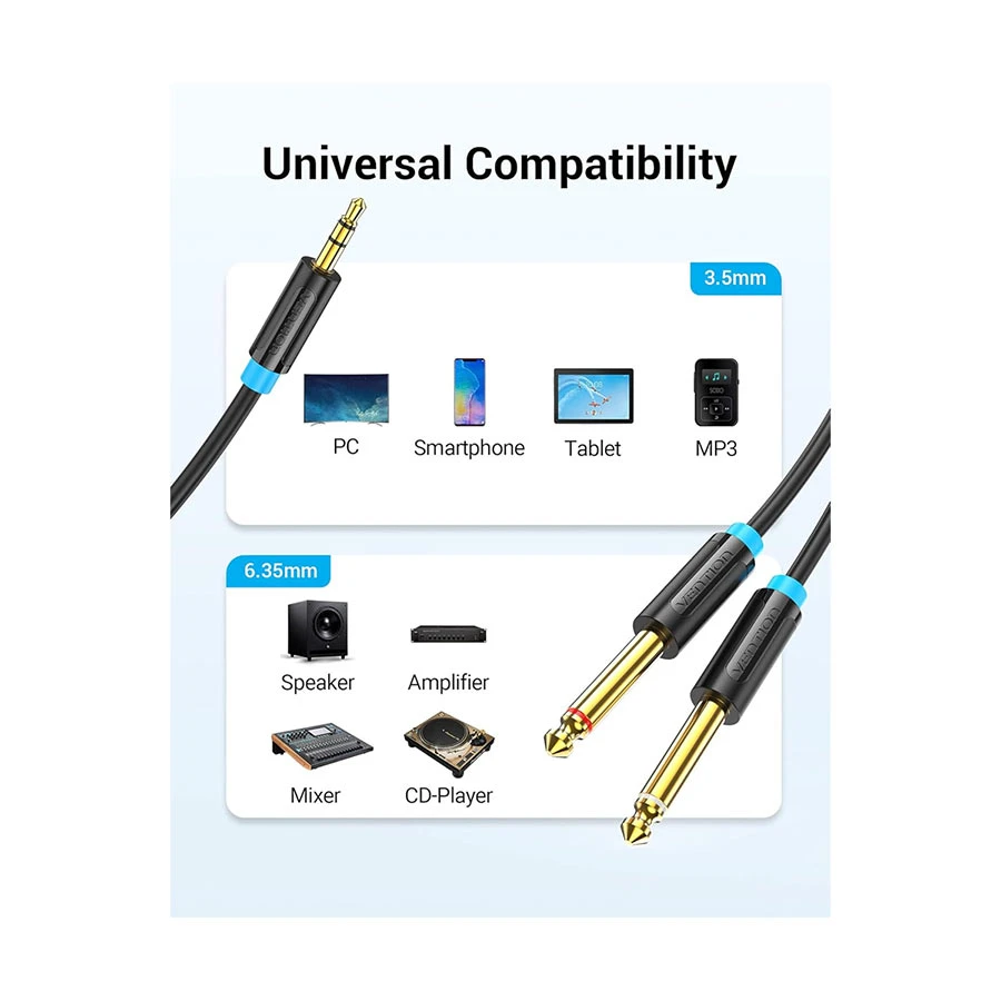 Vention BACBI 3.5mm Male to Dual 6.35mm Cable / Converter / HUB Price in Bangladesh