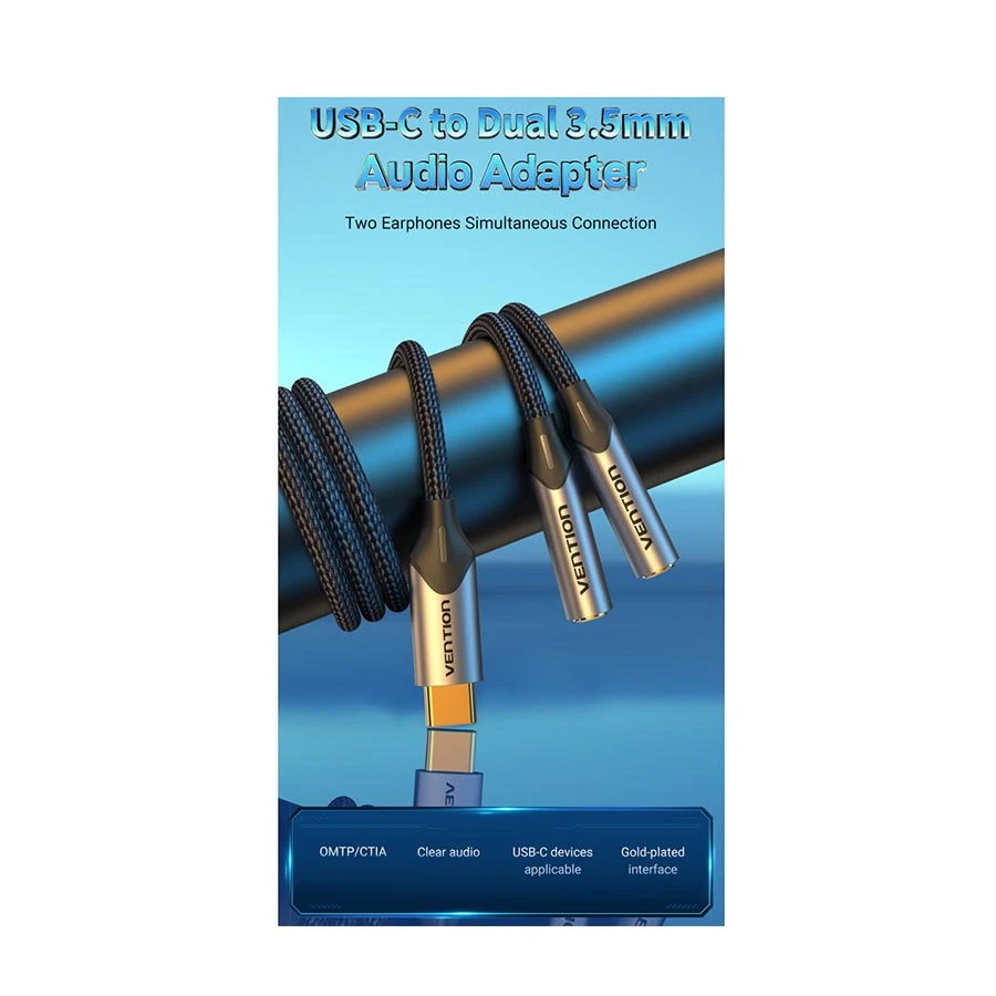 Vention BGNHY Type-C Male to Dual 3.5mm Female Type-C Converter Price in Bangladesh
