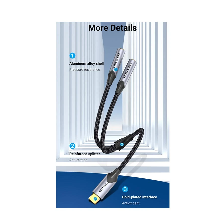 Vention BGNHY Type-C Male to Dual 3.5mm Female Type-C Converter specifications