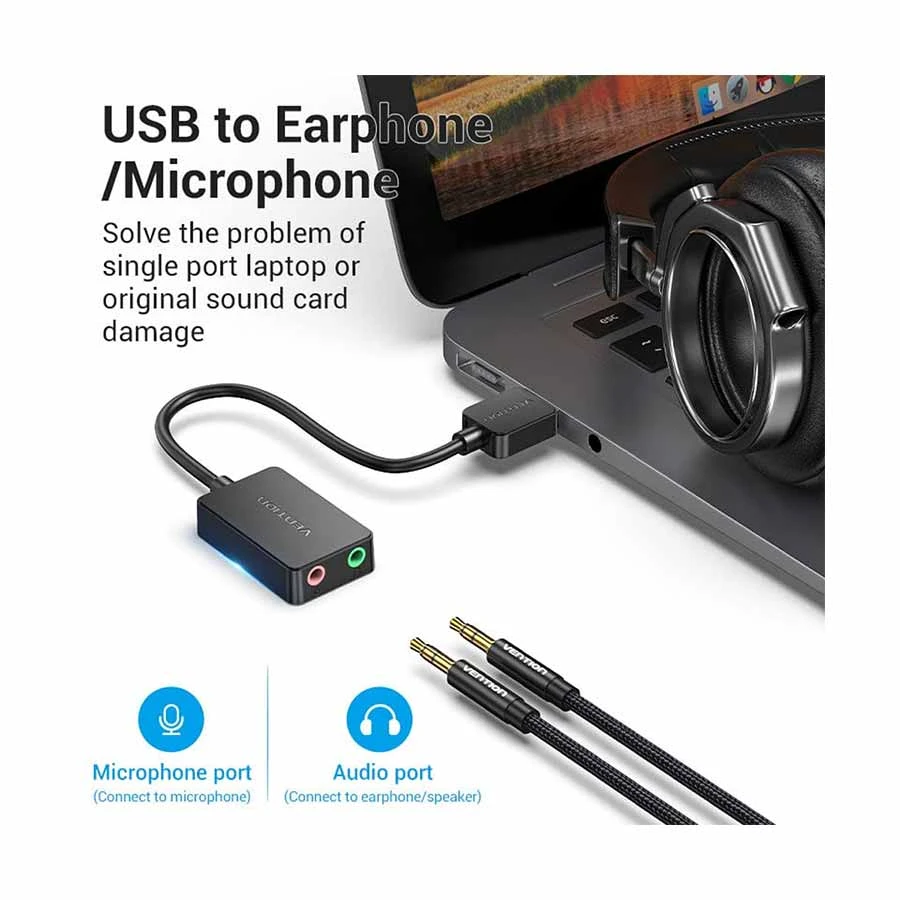 Vention CDYB0 USB Male to Dual 3.5mm Female Cable / Converter / HUB in BD