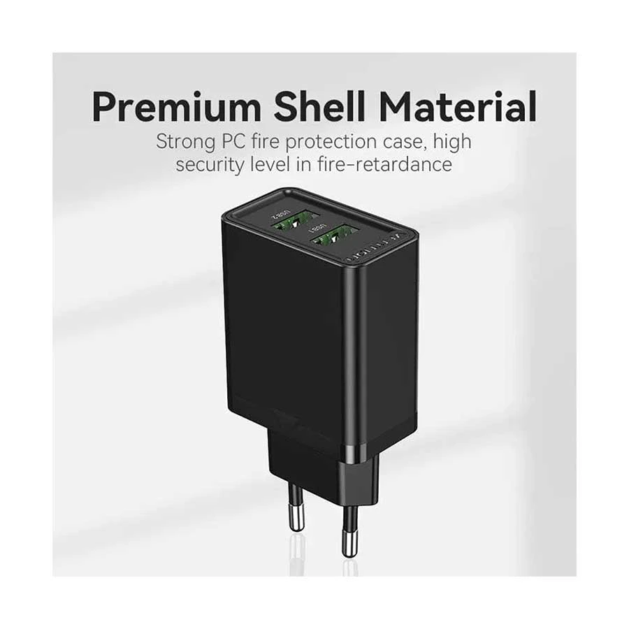 Vention FBAB0-EU 2-Port USB 18W Wall Charger in BD