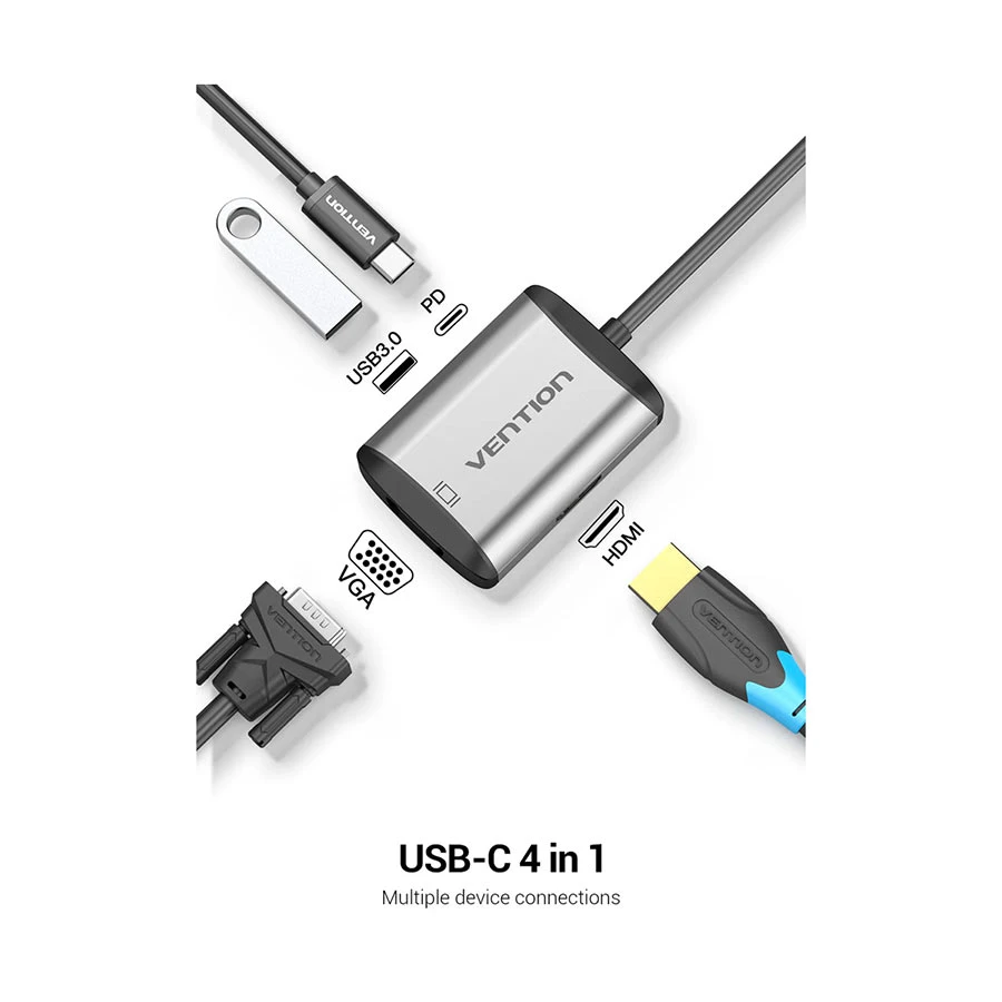 Vention TFAHB Type-C Male to HDMI, VGA, USB 3.0, PD Type-C Converter in BD