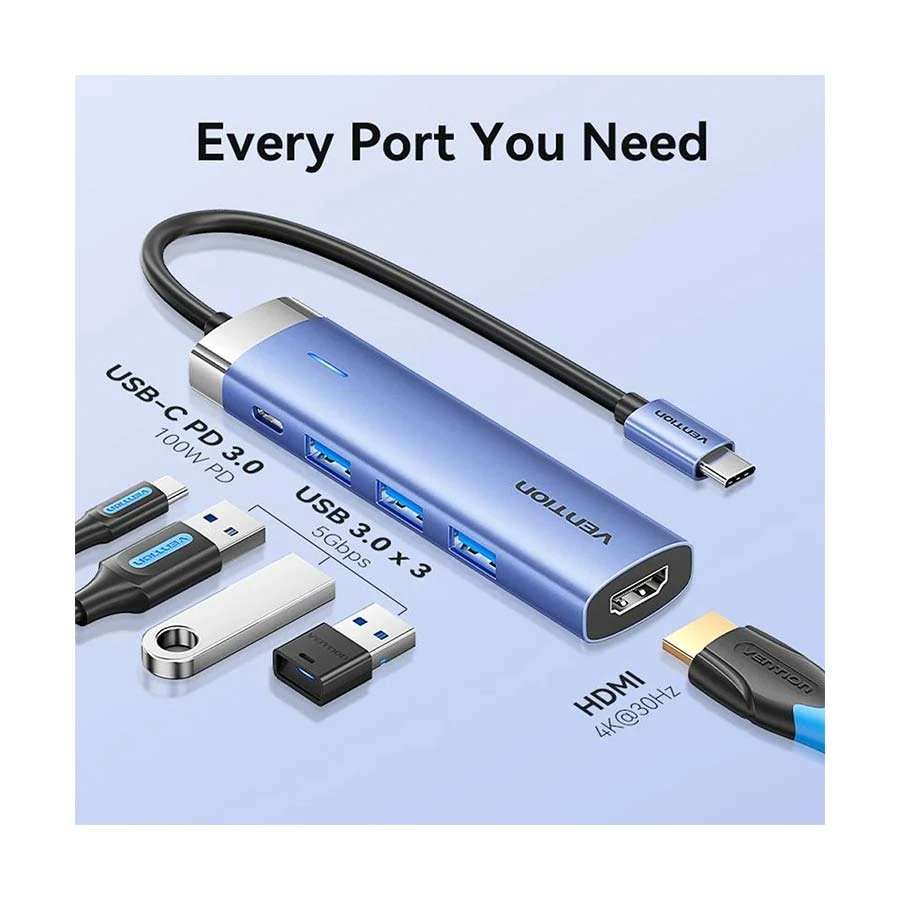 Vention TGESB Type-C Male to Tri USB, Type-C & HDMI Female Cable / Converter / HUB