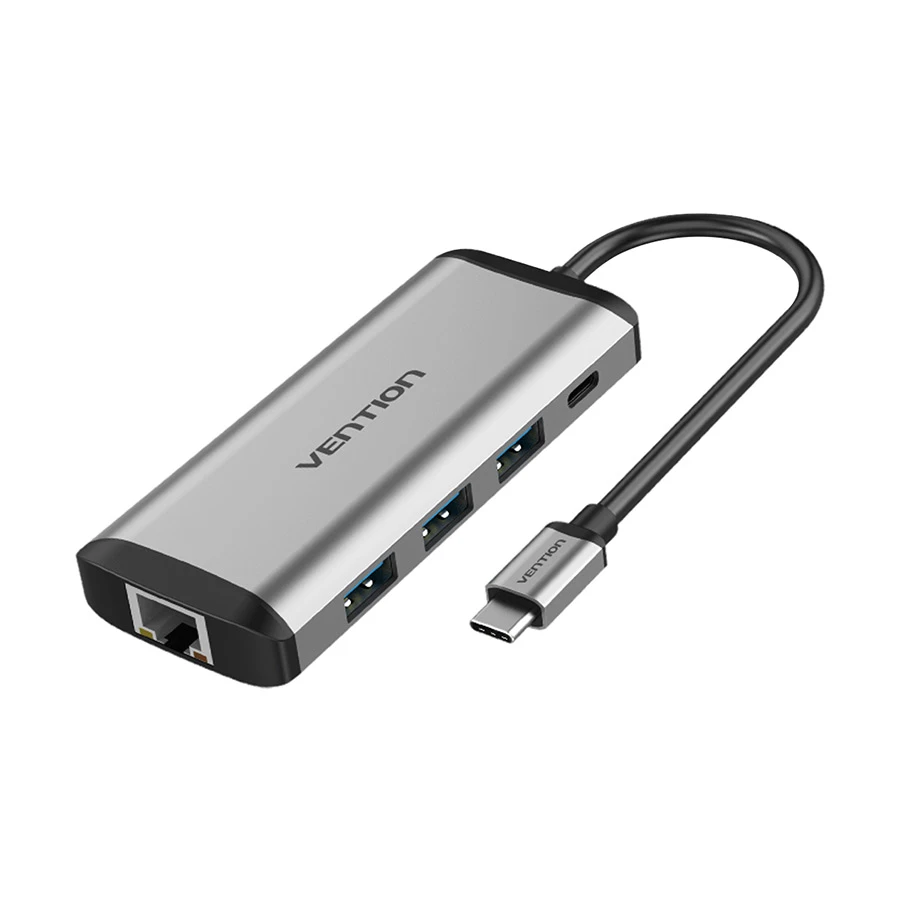 Vention THAHB USB Type-C Male to HDMI, Tri USB, TF, SD, RJ45, 3.5mm, PD Female Type-C Converter