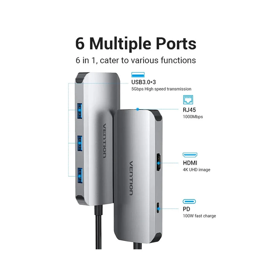 Vention TOHHB Type-C Male to Tri USB, & LAN Female Cable / Converter / HUB in BD