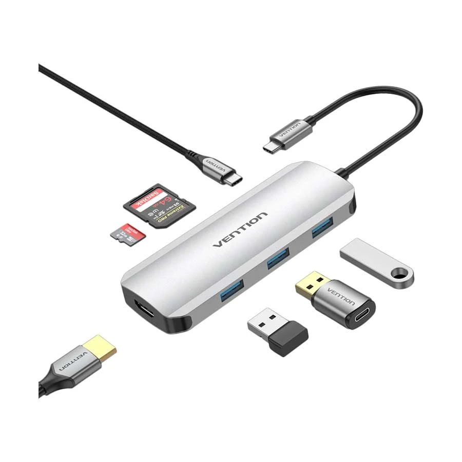 Vention TOJHB Type-C Male to Tri USB 3.0, HDMI, SD, TF & PD Female Type-C Converter