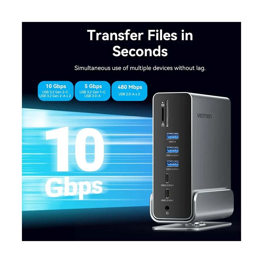 Vention TPUH0 Type-C Male to Penta USB, Dual HDMI, DP, SD, TF, LAN, 3.5mm TRRS, & (PD) Female All Brands specifications
