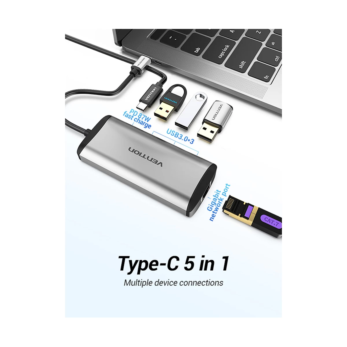Vention TGDHB Type-C Male to Tri USB, PD & LAN Converter Type-C Converter Price in Bangladesh