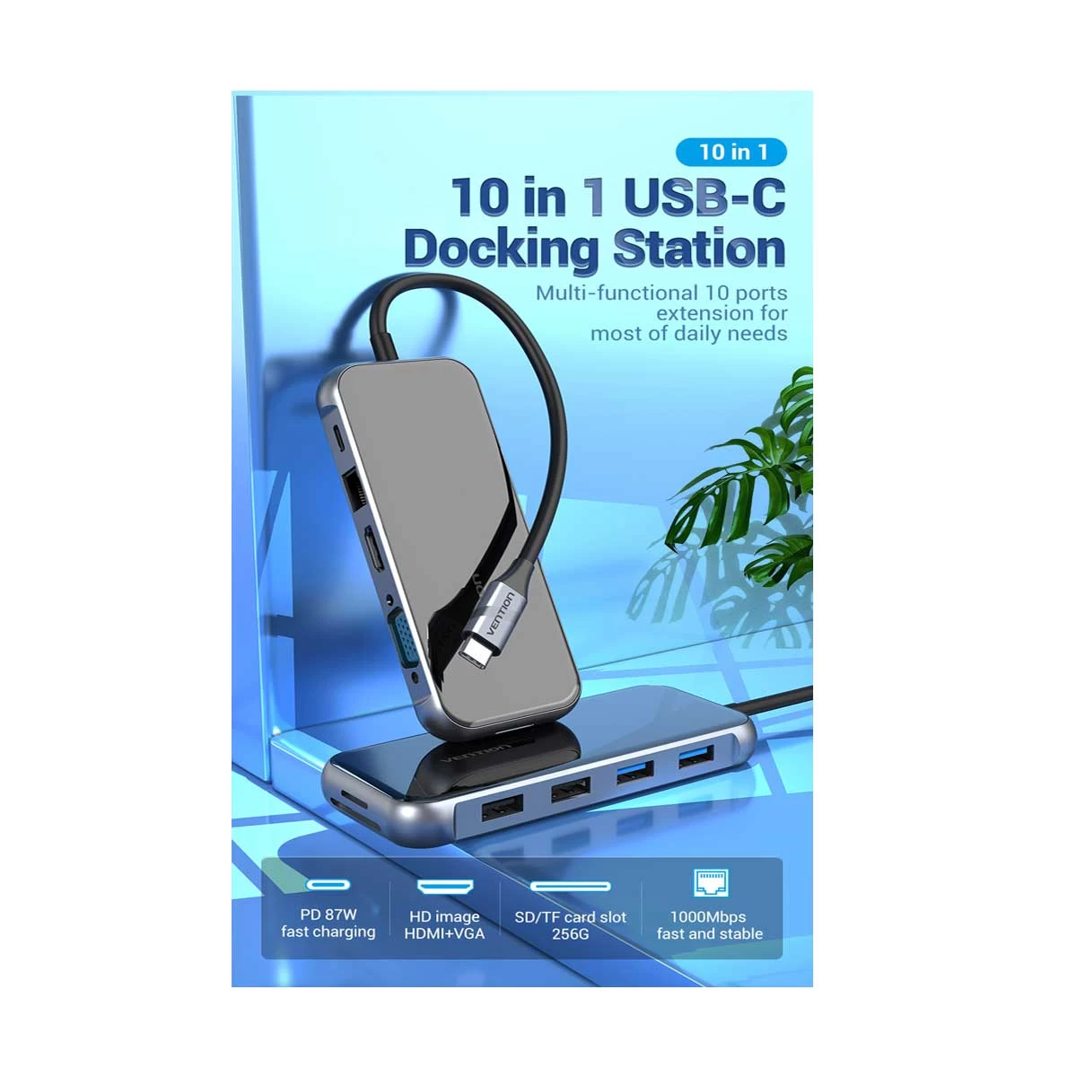 Vention TFGHB USB Multi-function 10-in-1 USB-C Converter Type-C Converter in BD