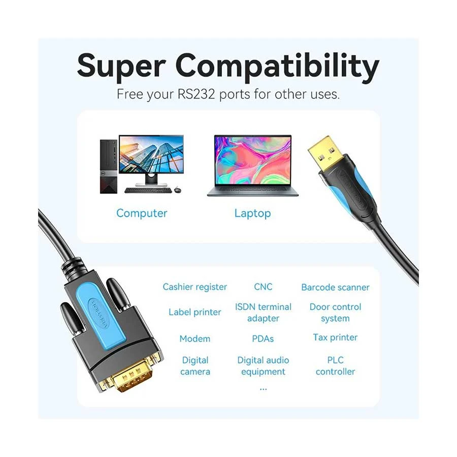 Vention VAS-C02-B200 USB Male to Serial (RS-232) Cable / Converter / HUB Price in Bangladesh