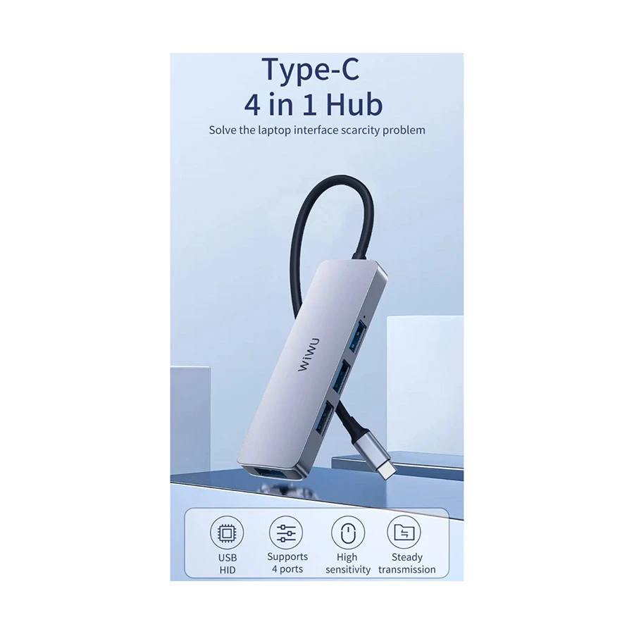 Wiwu Alpha 440 Pro Type-C Male to Quad USB Female Cable / Converter / HUB in BD