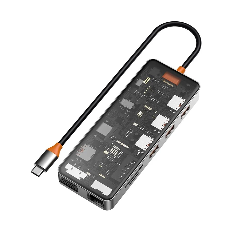 WiWU Wiwu Cyber hub 11 in 1 Type-C Male to HDMI, VGA, Quad USB, Type-C, 3.5mm, Micro SD, SD & LAN Female Cable / Converter / HUB