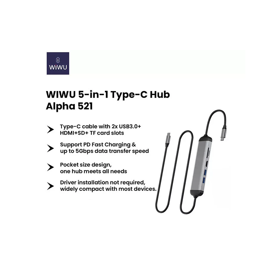 Wiwu WIWU Dual Type-C Male to HDMI, USB, SD, TF Female Type-C Converter in BD