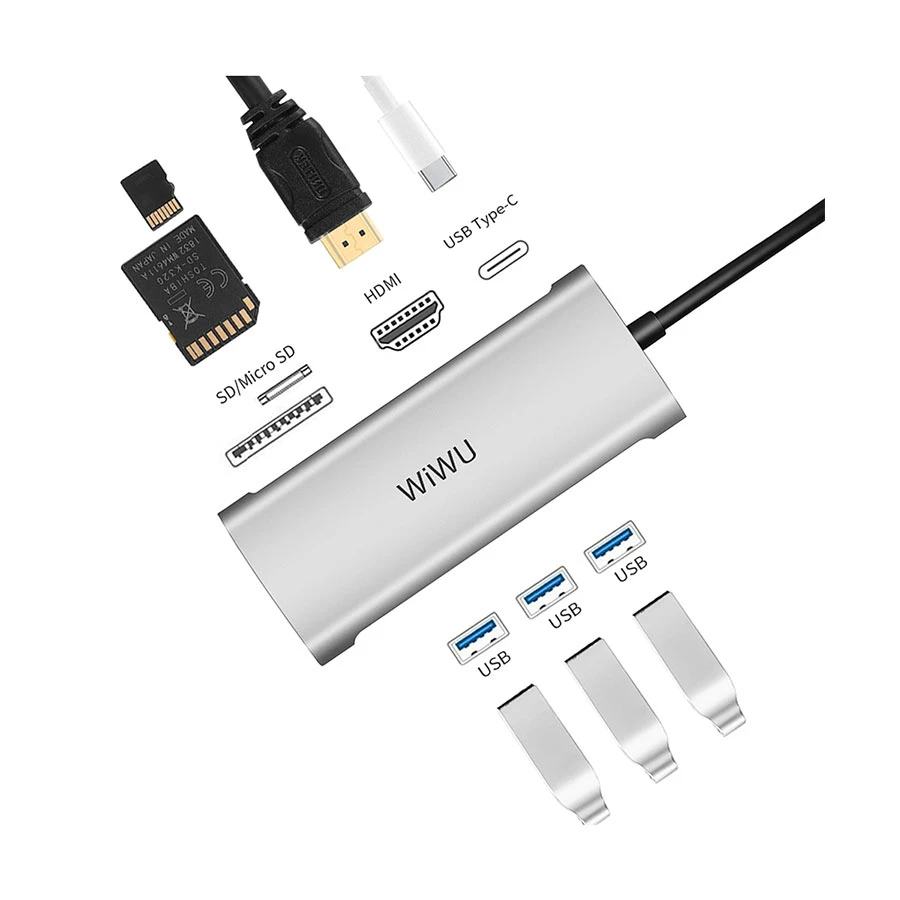 Wiwu WIWU Type-C Male to HDMI, Tri USB, SD, TF & Female Type-C Converter Price in Bangladesh