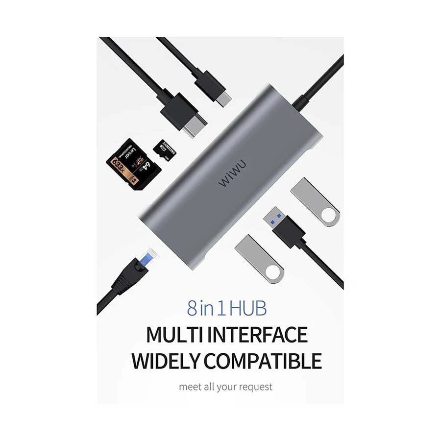 Wiwu WIWU Type-C Male to HDMI, Tri USB, SD, TF, & LAN Female Type-C Converter Price in Bangladesh