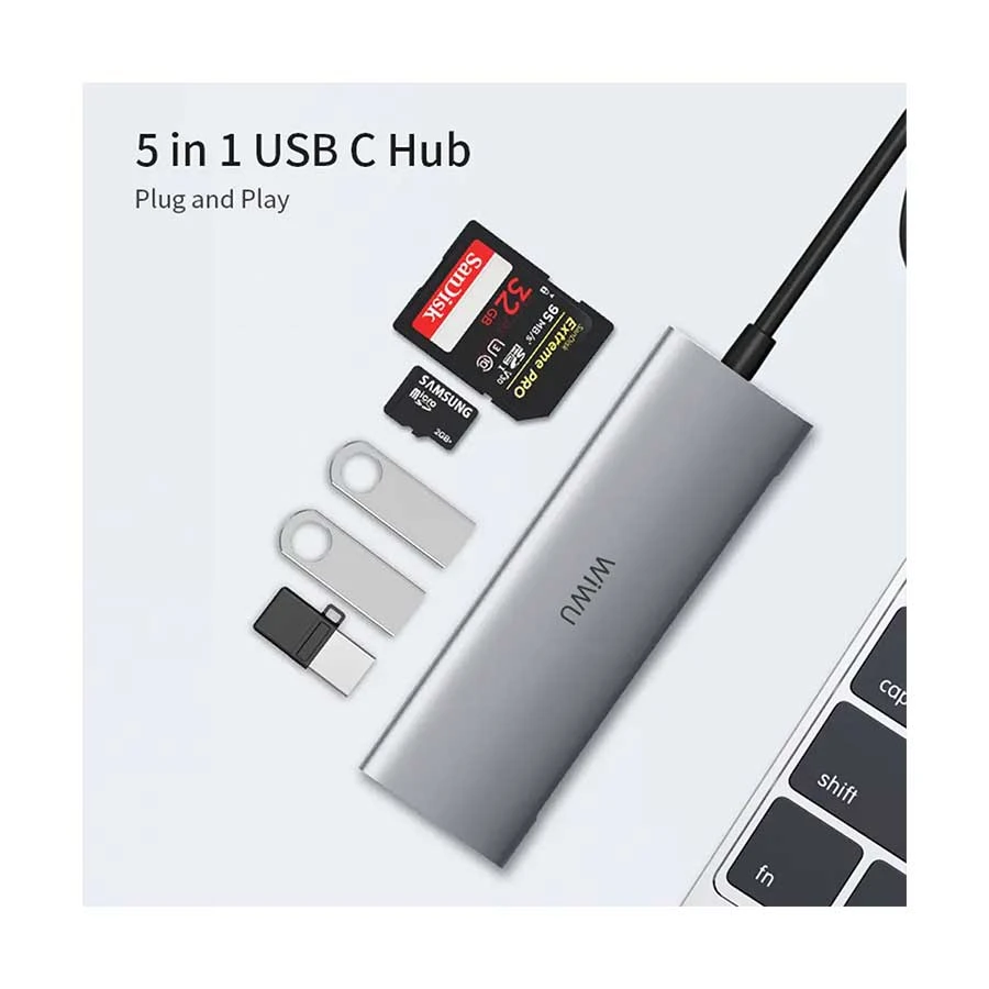 WIWU Type-C Male to Tri USB, SD, TF Female Type-C Converter