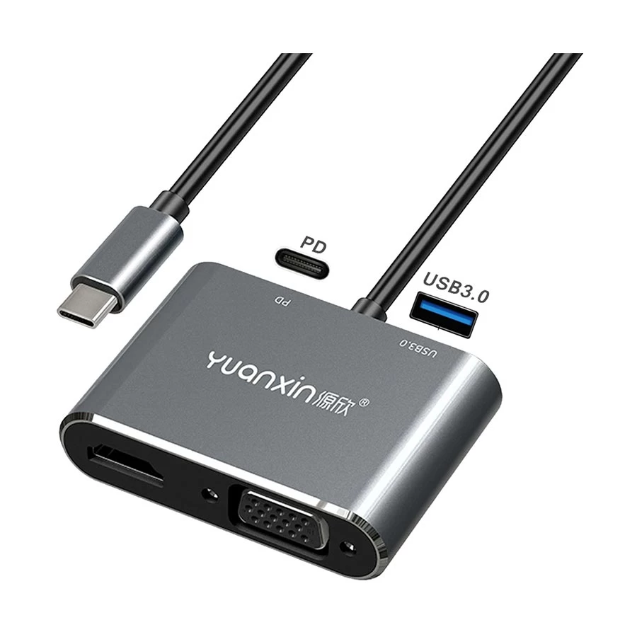 Yuanxin X-3402 Type-C Male to HDMI, VGA, USB & PD Female Type-C Converter