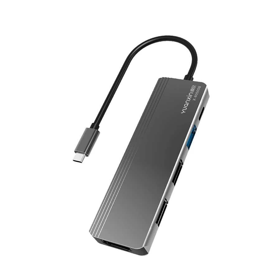 Yuanxin X-80505B Type-C Male to Tri USB, HDMI & PD Female Type-C Converter