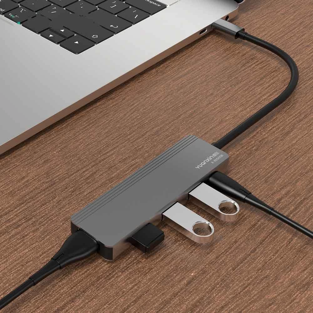 Yuanxin X-80505B Type-C Male to Tri USB, HDMI & PD Female Type-C Converter in BD