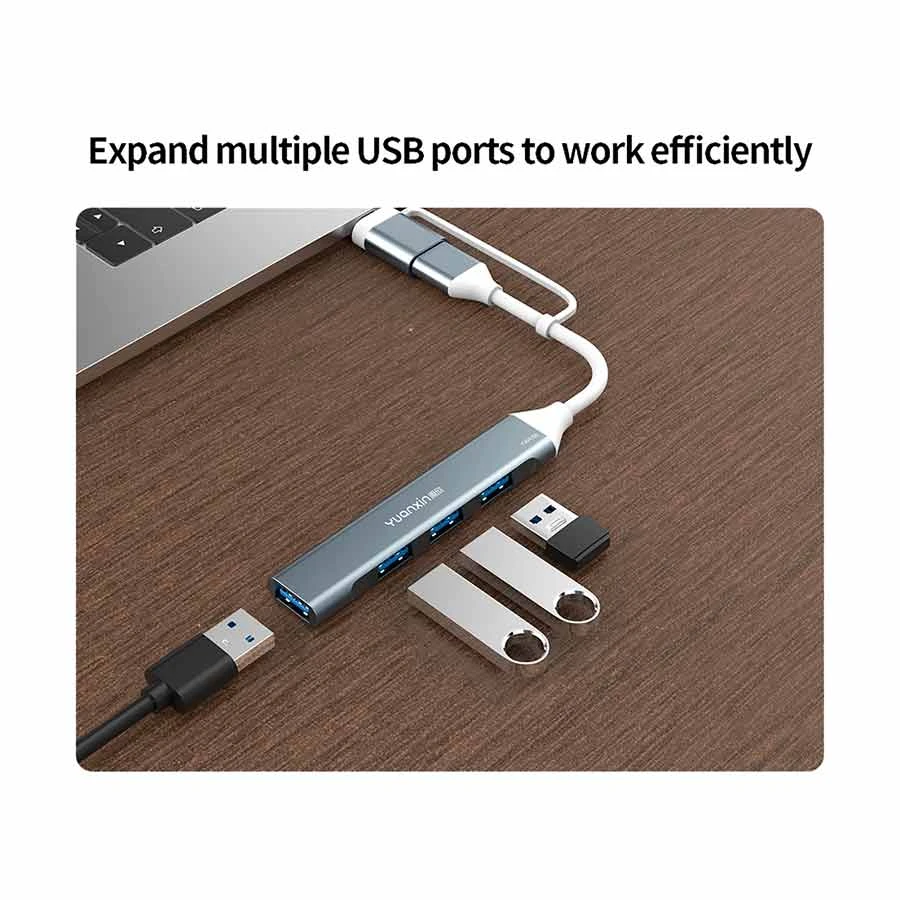 Yuanxin YXH-56 USB & Type-C Male to Quad Female Cable / Converter / HUB in BD