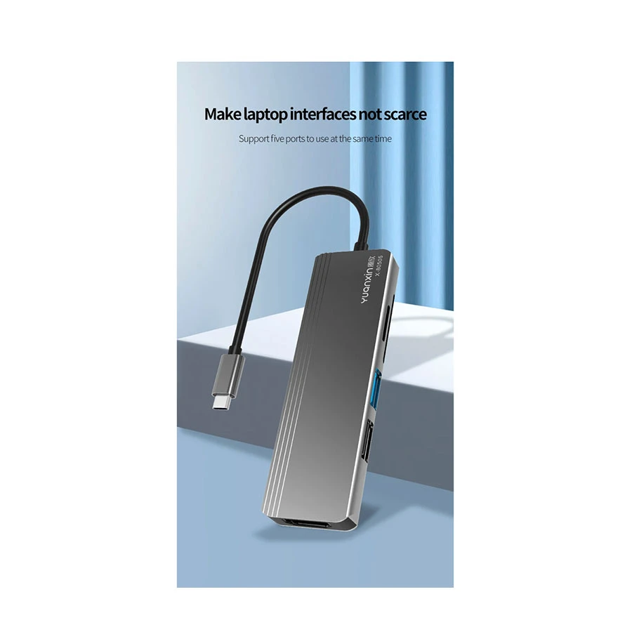 Yuanxin X-80505 Type-C Male to HDMI,USB 3.0, USB 2.0, TF & SD Female Cable / Converter / HUB Price in Bangladesh