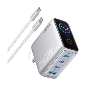 Anker B2697 140W USB & Tri USB-C Silver Charger / Charging Adapter with USB-C Cable #B2697J41 (2 Pin, UK)