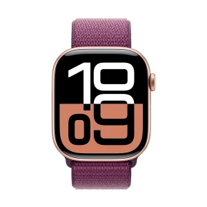 Apple Watch Series 10 46mm (GPS) Rose Gold Aluminum Case with Plum Sport Loop Band #MWWV3xx/A
