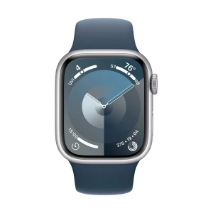 Apple Watch Series 9 41mm (GPS) Silver Aluminum Case with Storm Blue Sport Medium Large Band #MR913LL/A