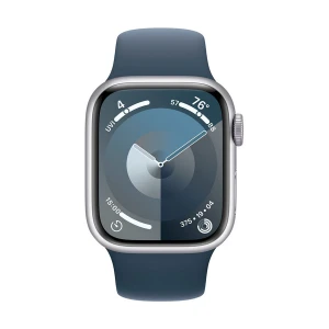 Apple Watch Series 9 45mm (GPS) Silver Aluminum Case with Storm Blue Sport Small Medium Band #MR9D3xx/A