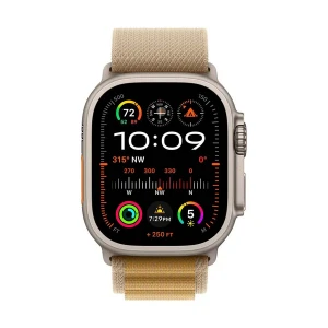 Apple Watch Ultra 2 49mm (GPS+Cellular) Natural Titanium Case with Tan Alpine Loop Medium Band #MX4F3xx/A