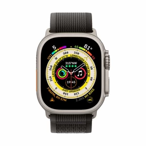 Apple Watch Ultra 49mm (GPS+Cellular) Titanium Case with Black/Gray Trail Loop Medium Large Band #MQF53xx/A