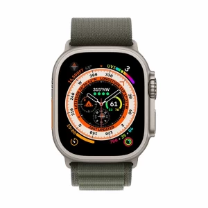 Apple Watch Ultra 49mm (GPS+Cellular) Titanium Case with Green Alpine Loop Large Band #MQEX3xx/A