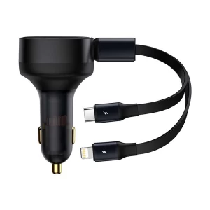 Baseus CGTX000001 Enjoyment Retractable Type-C & Lightning 3.4A 30W Black Car Charger #CGTX000001