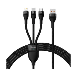 Baseus CASS040001 Flash Series II USB Male to Micro USB, Lightning & Type-C, 1.2 Meter, Black Charging & Data Cable #CASS040001
