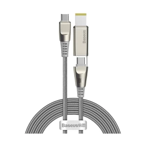Baseus CA1T2-B0G Flash Series USB Type-C Male to Type-C Male & DC, 2 Meter, Grey Charging & Data Cable #CA1T2-B0G