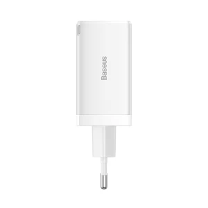 Baseus GaN5 Pro USB & Dual USB-C 65W EU White Charger / Charging Adapter with USB-C to USB-C 1 Meter White Charging Cable #CCGP120202