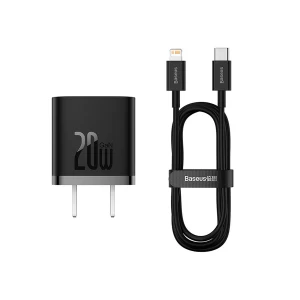 Baseus CCGN040101 GaN5 USB-C 20W CN Mini BlackCharger / Charging Adapter with USB-C to Lightning 1 Meter Black Charging & Data Cable #CCGN040101