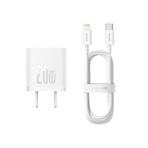 Baseus CCGN040102 GaN5 USB-C 20W CN Mini White Charger / Charging Adapter with USB-C to Lightning 1 Meter White Charging & Data Cable #CCGN040102