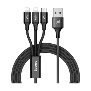 Baseus CAMLL-SU01 Rapid Series 3-in-1 USB Male to Micro USB & Dual Lightning, 1.2 Meter, Black Charging & Data Cable #CAMLL-SU01