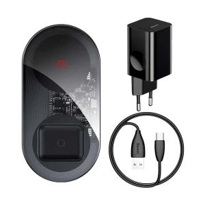 Baseus TZWXJK-B01 Simple 2-in-1 Turbo Edition 24W QI Wireless Black Charger with Adapter #TZWXJK-B01