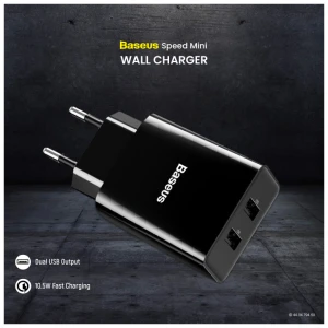 Baseus Speed Mini Dual USB 10.5W EU Black Charger / Charging Adapter #CCFS-R01