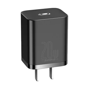 Baseus Super Si QC USB-C 20W CN Black Wall Charger with USB-C to USB-C 1 Meter Black Charging Cable #TZCCSUP-A01