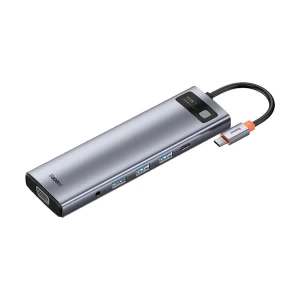 Baseus CAHUB-CT0G Type-C Male to Tri USB 3.0, Dual HDMI, VGA, LAN, SD, TF, 3.5mm & Type-C Female Space Gray Converter #CAHUB-CT0G